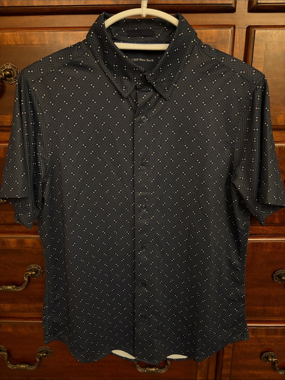 CHS New York Men's Dark Blue Geometric Short-Sleeve Button-Down Shirt